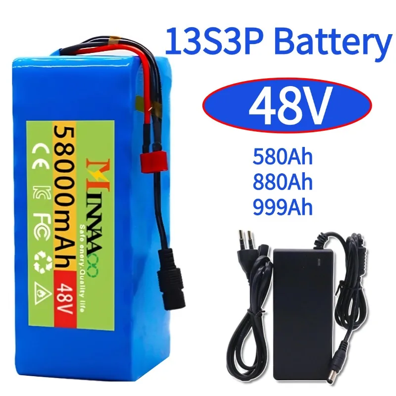 

48v lithium battery 58000mAh 1000w 13S3P Li ion Battery Pack For 54.6v 750W 1000W BAFANG Kit built-in 20A BMS With Charger