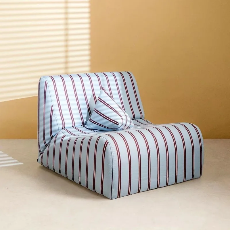Designer-designed medieval-style modular armless double sofa, American luxury French blue striped sofa