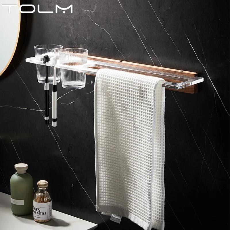 TOLM Walnut&Beech Wall Bathroom Accessories double cup single cup toothbrush rack towel rack storage rack acrylic storage rack