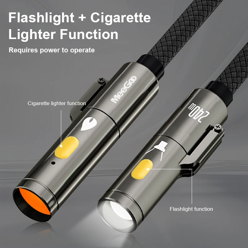 MeeGoo 240w Fast Charging Cable Type C To Type C Flashlight Multifunctional with Lighter & LED Braided USB C Cable For all Phone