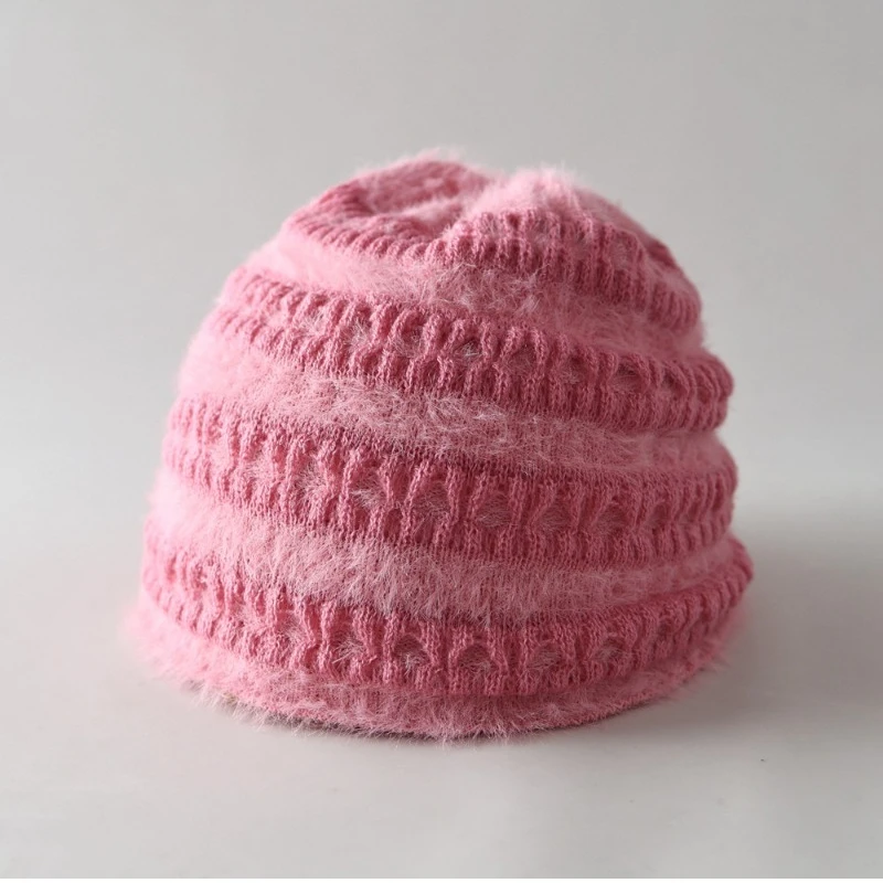 New Autumn and Winter Plush Spliced ​​knitted Hat Simple Niche and Versatile Warm and Windproof Pullover Beanie Cap for Women