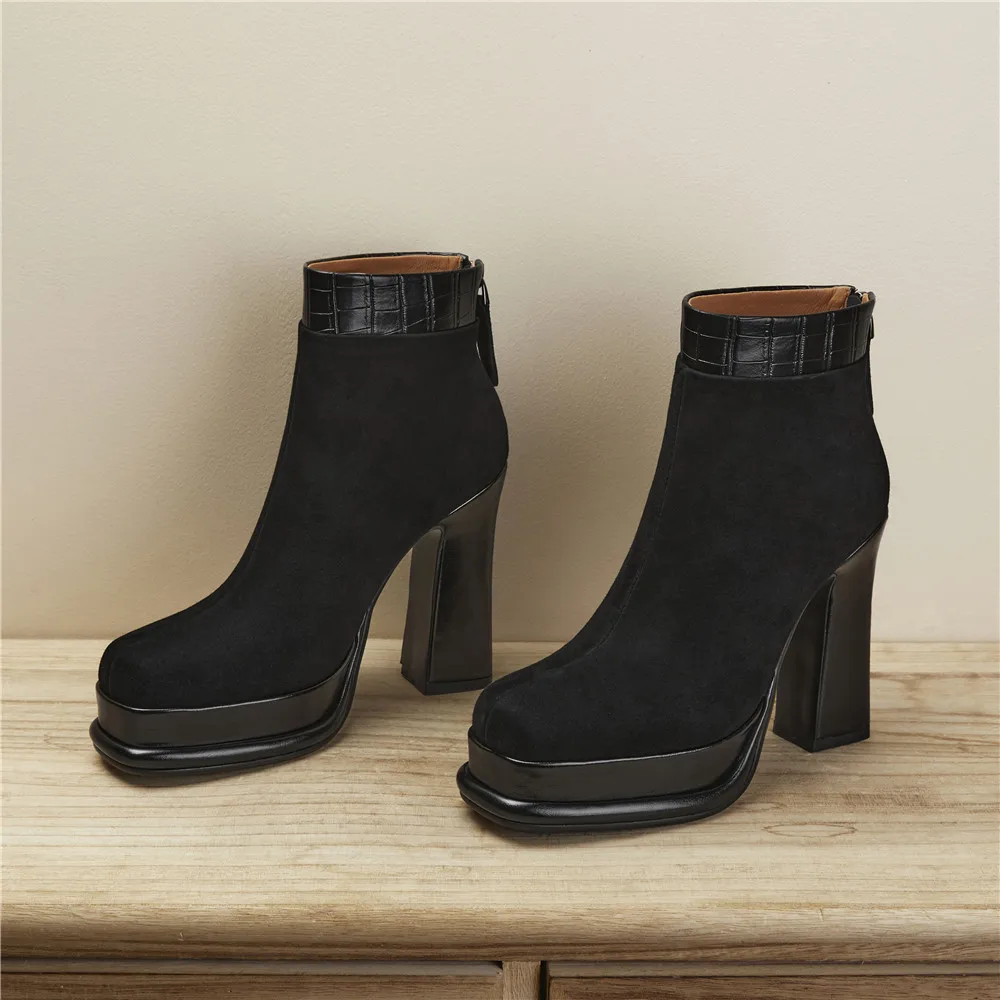MILI-MIYA New Arrival Women Kid Suede Ankle Boots Round Toe Super High Thick Heels Platform Solid Color Casual Street Shoes