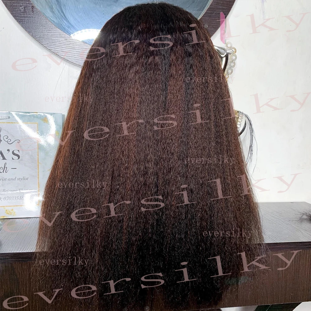 Kinky Straight Ombre Dark Brown V Part Wigs Unprocessed Human Hair Wig Glueless Highligh Chesnut U Shape Yaki Straight Full End