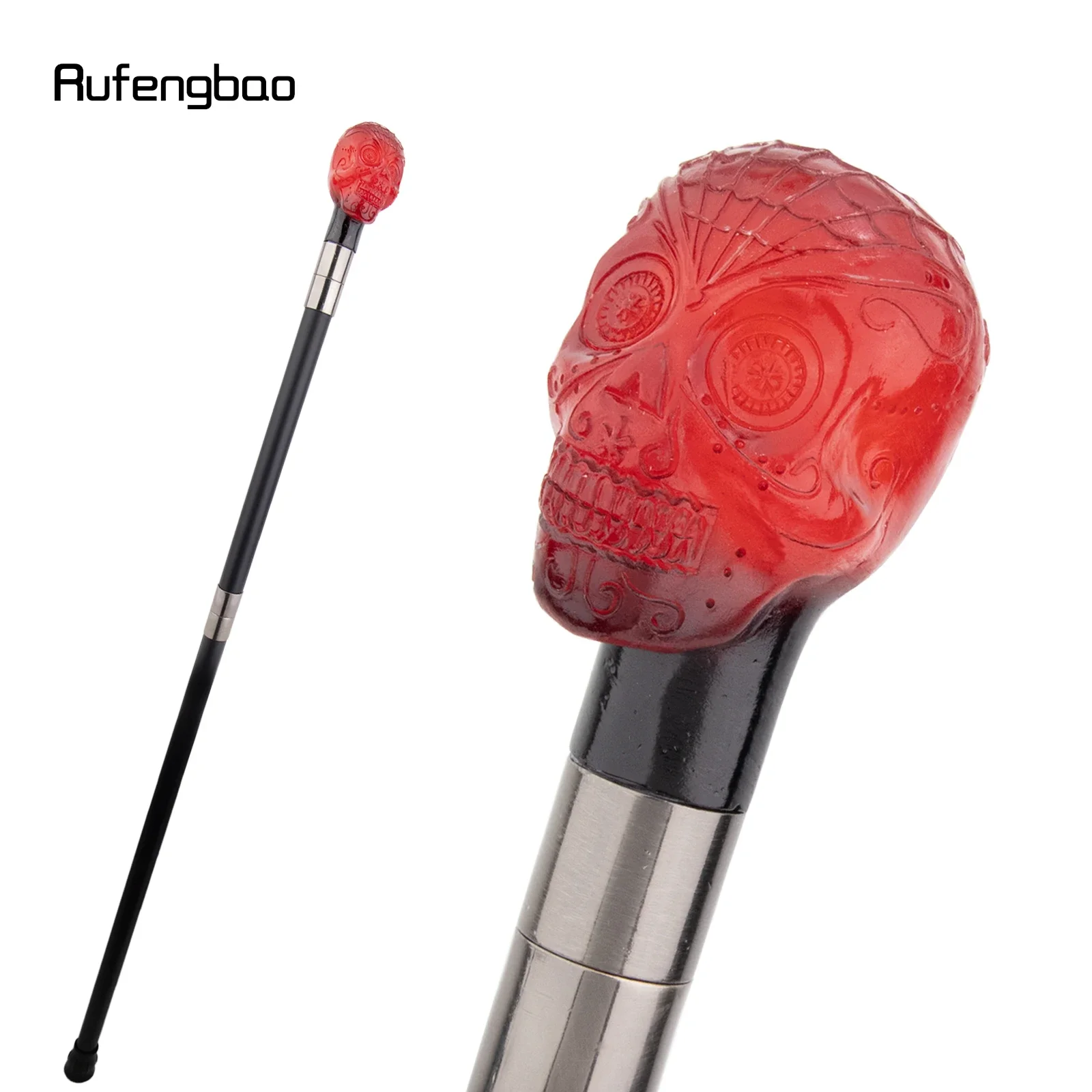 

Red Transparent Resin Skull Head Walking Cane Fashion Decorative Steel Stick Gentleman Performance Stage Cane 93cm