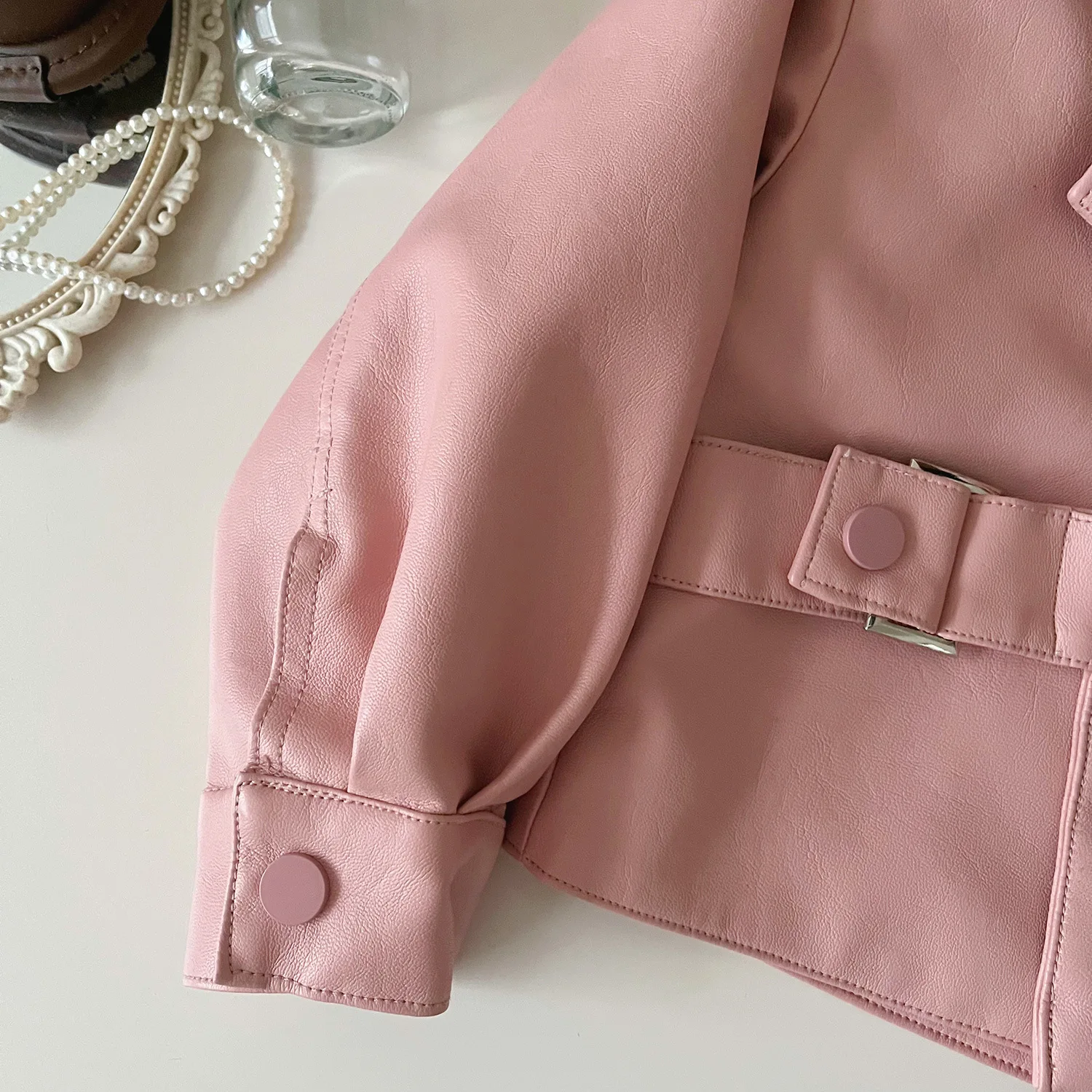 Childrens Clothing 2024 Autumn New Korean Girls Temperament Short and Versatile Solid Color Leather Jacket