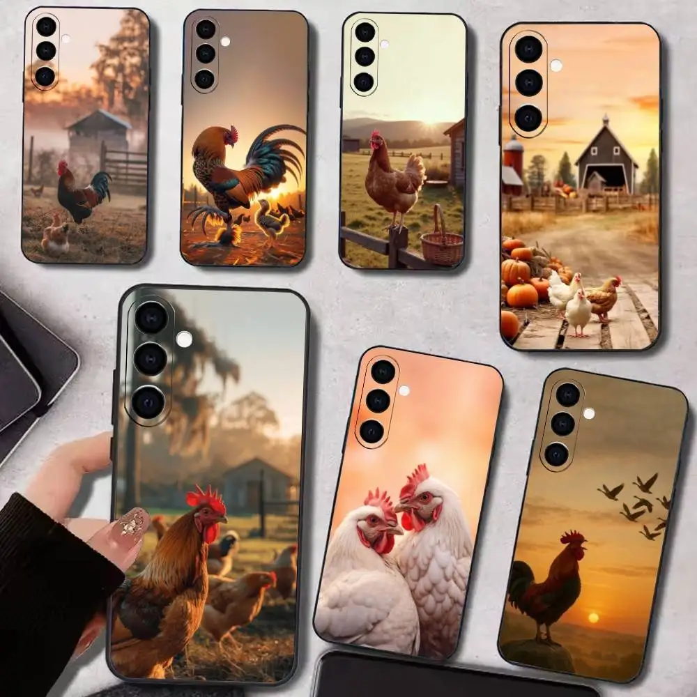 

Animal H-Hen R-Rooster Phone Case For Samsung Galaxy A73,A72,A71,A70,A53,A52,A51,Soft Silicone Black Cover