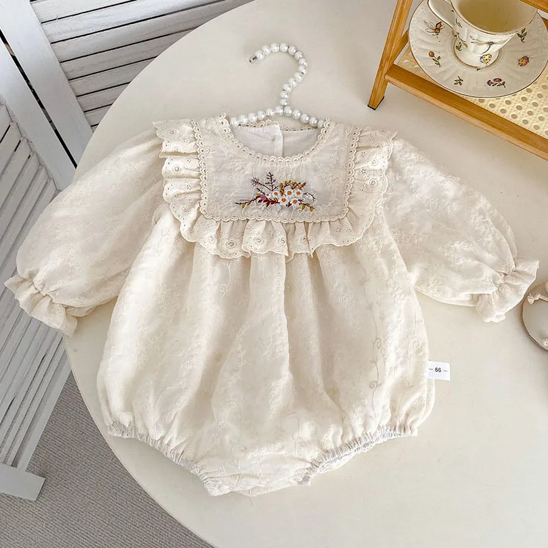 0〜24mの女の赤ちゃんのジャンプスーツ,長袖,綿の刺embroidery,新生児の女の子のロンパース,春の服,新しいコレクション2022