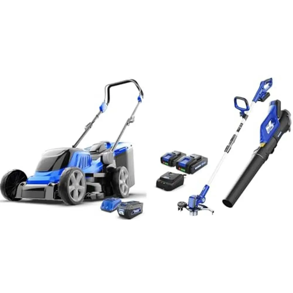 

40V Brushless Motor Lawn Mower 18" Cordless 20V Weed Wacker Leaf Blower Wheeled Edger Kit Electric 2AH Runtime 5 Heights 11