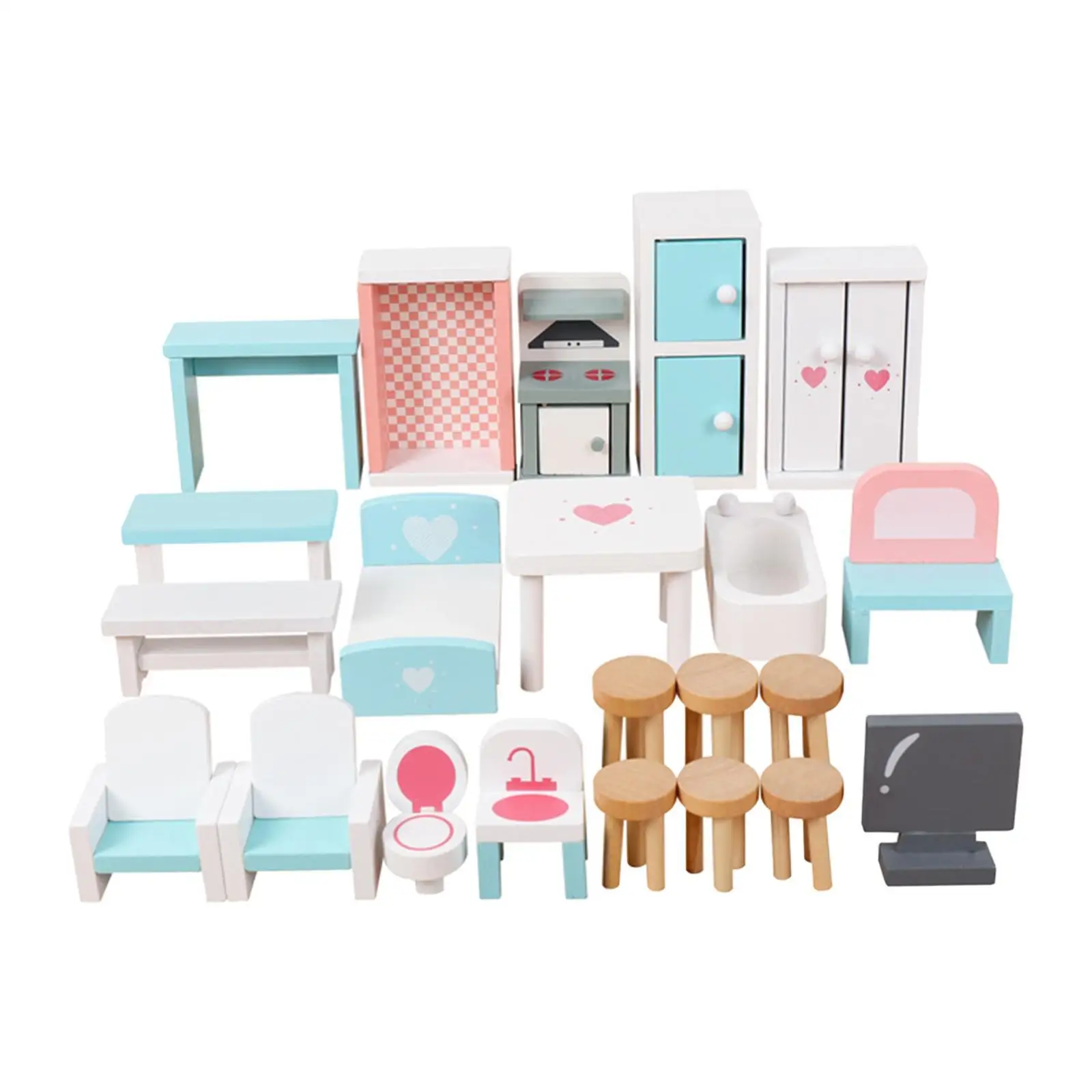 Dollhouse Furniture Miniature Bathroom Furniture DIY Craft Fairy Garden Decorations Wood Kitchen Bedroom for Micro Landscape