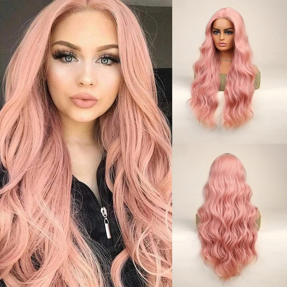 

Emmor Long Part Lace Wigs Pink Wig Body Wave Daily Cosplay Hair Wigs for Women High Quality Synthetic Wig