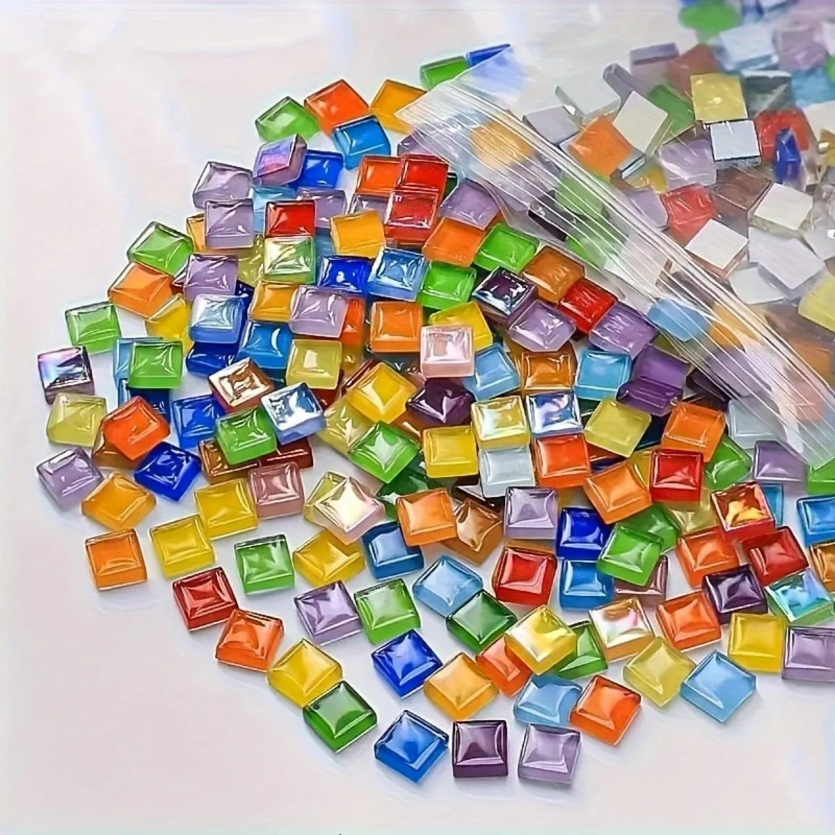 

600pcs Sparkling Crystal Glass Mosaic Tiles, Checkered Pattern, Handmade DIY Art Supplies, Glitter Glass for Crafts and Mosaics