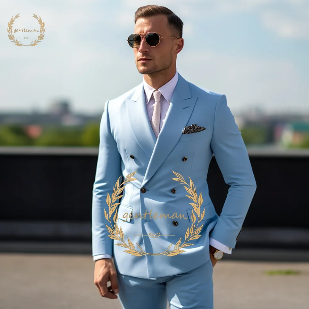 

Men's Double-Breasted Peaked Lapel Jacket and Trousers 2-Piece Suit, Custom Business Office Suit, Banquet Wedding Dress