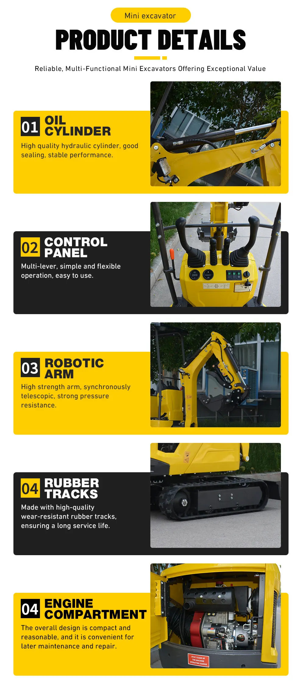 1,2-Tonnen-Hydraulik-Minibagger mit Raupenantrieb, CE Euro 5 zertifiziert, multifunktionale kleine Baggermaschine mit Hammerlöffel für den Haushalt – Detail 8