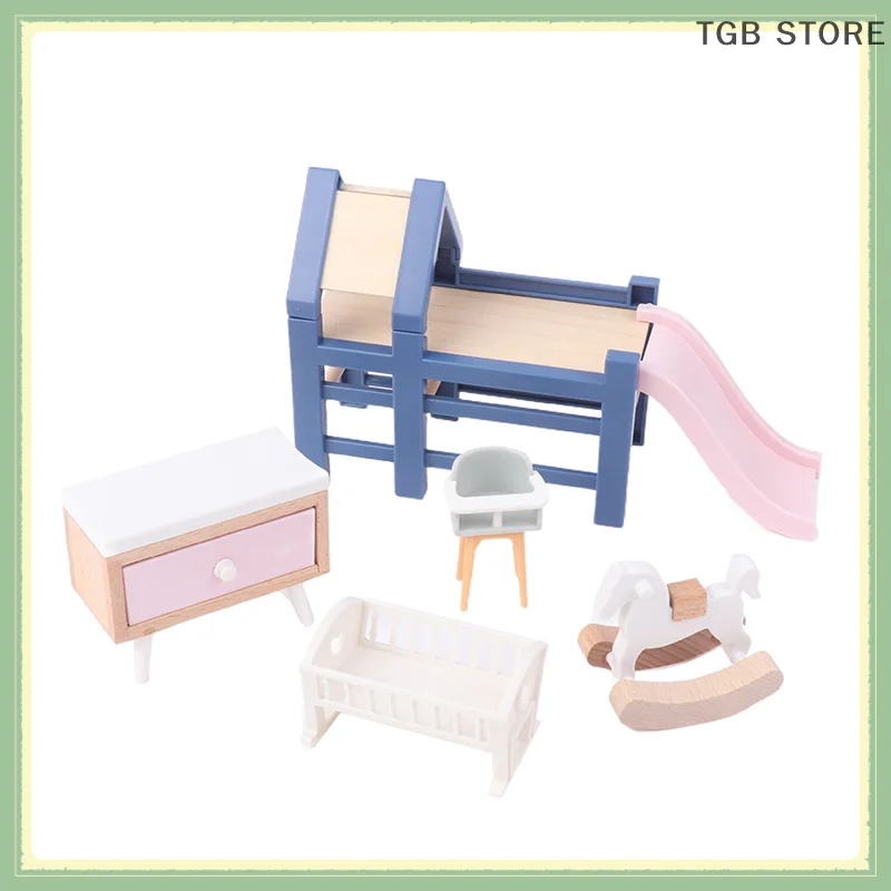 1/12 Baby Bedroom Slide/Trojan Horse/Table/ Dining Chair/Bed Furniture Dollhouse Accessories For Kids Pretend Play Toy