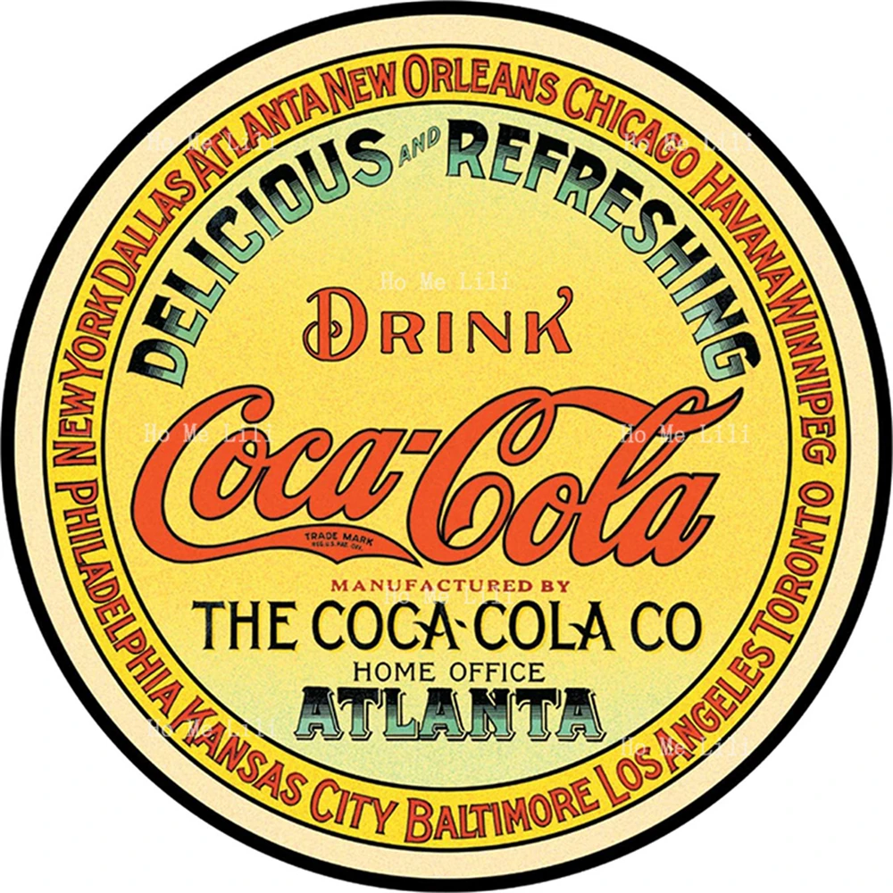 Cola Round Keg Label Metal Sign Nostalgic Vintage Wall Decor