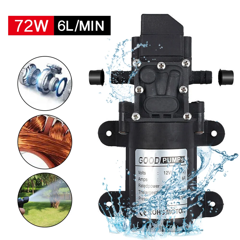 Bomba de agua de diafragma automática, interruptor de flujo automático, 6L/Min, 12V, 130PSI, pequeñas bombas autocebantes seguras de alta presión