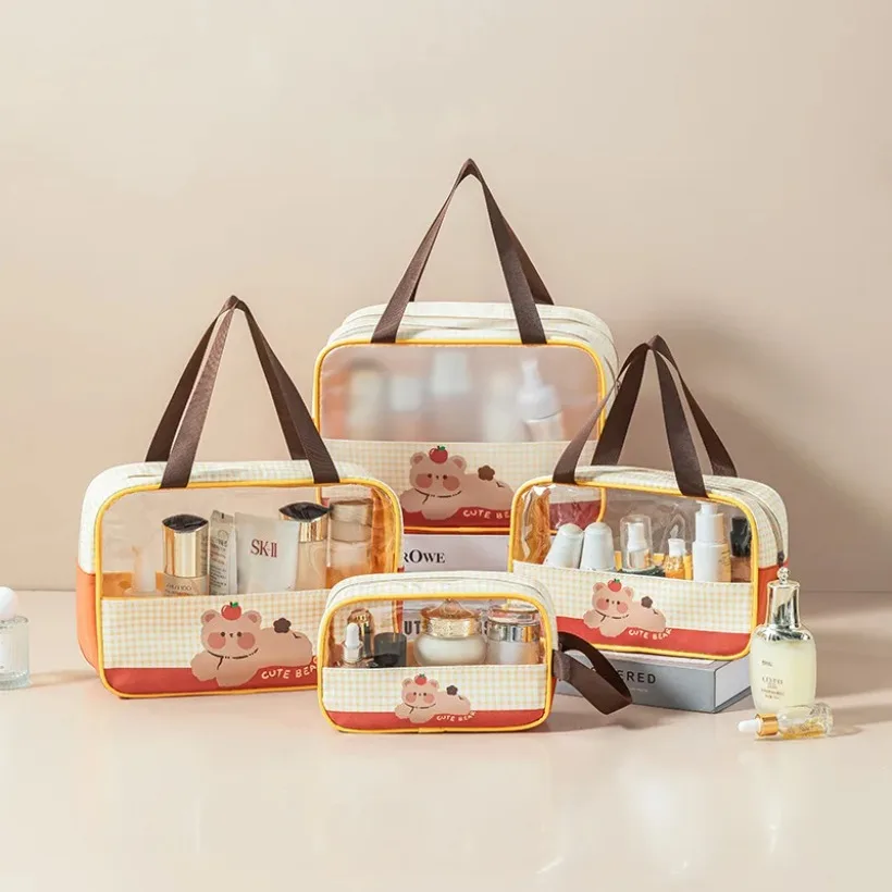 PVC Transparent Toiletry Bag, Wet Dry Separation Swimming Storage Bag, Portable Handle Cosmetic Organizer for Travel