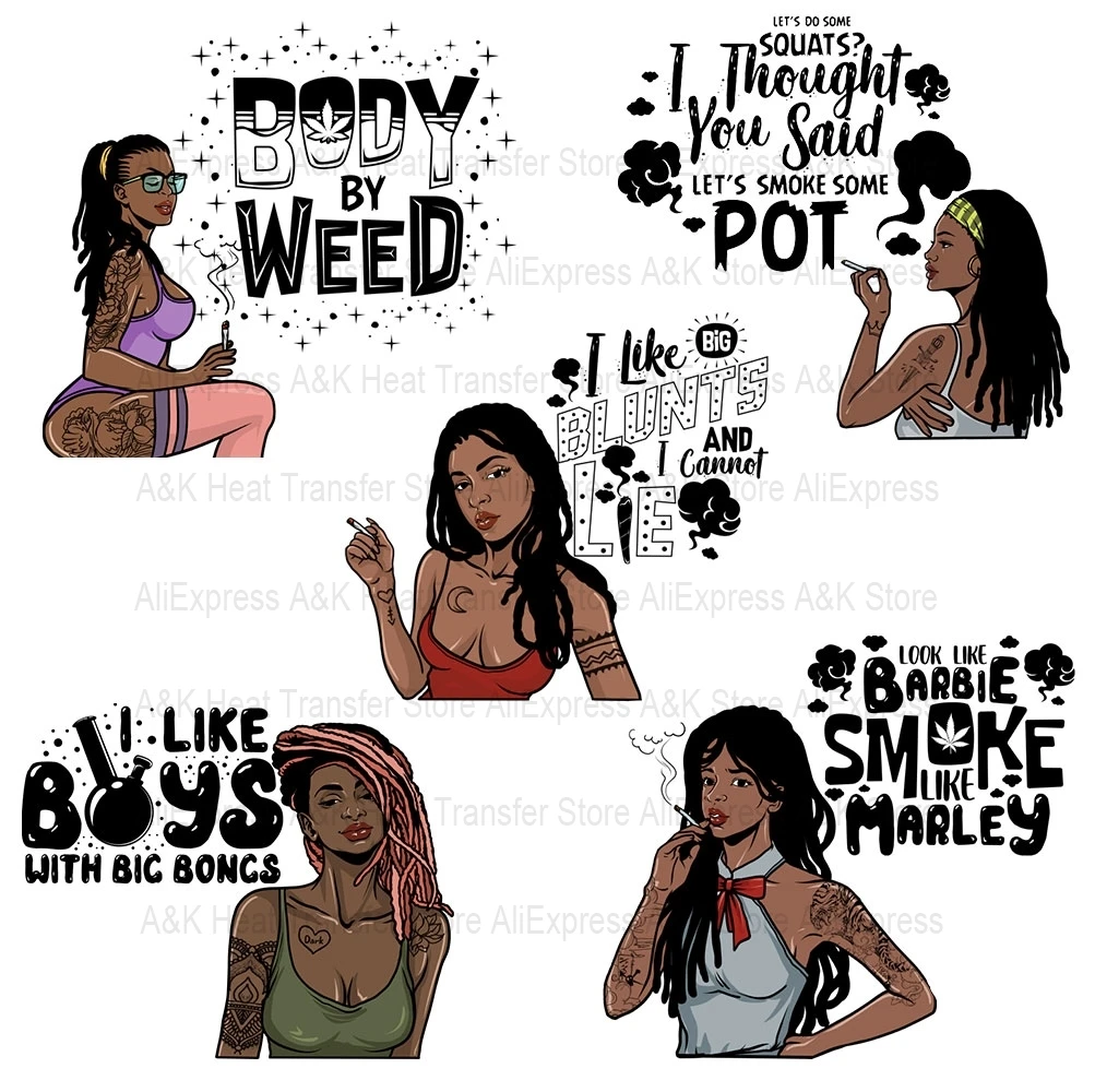 Weed Smoke Quotes Iron-On Transfers Patches For Clothing DIY American Beauty Heat Transfer Thermal Stickers For Clothes Print