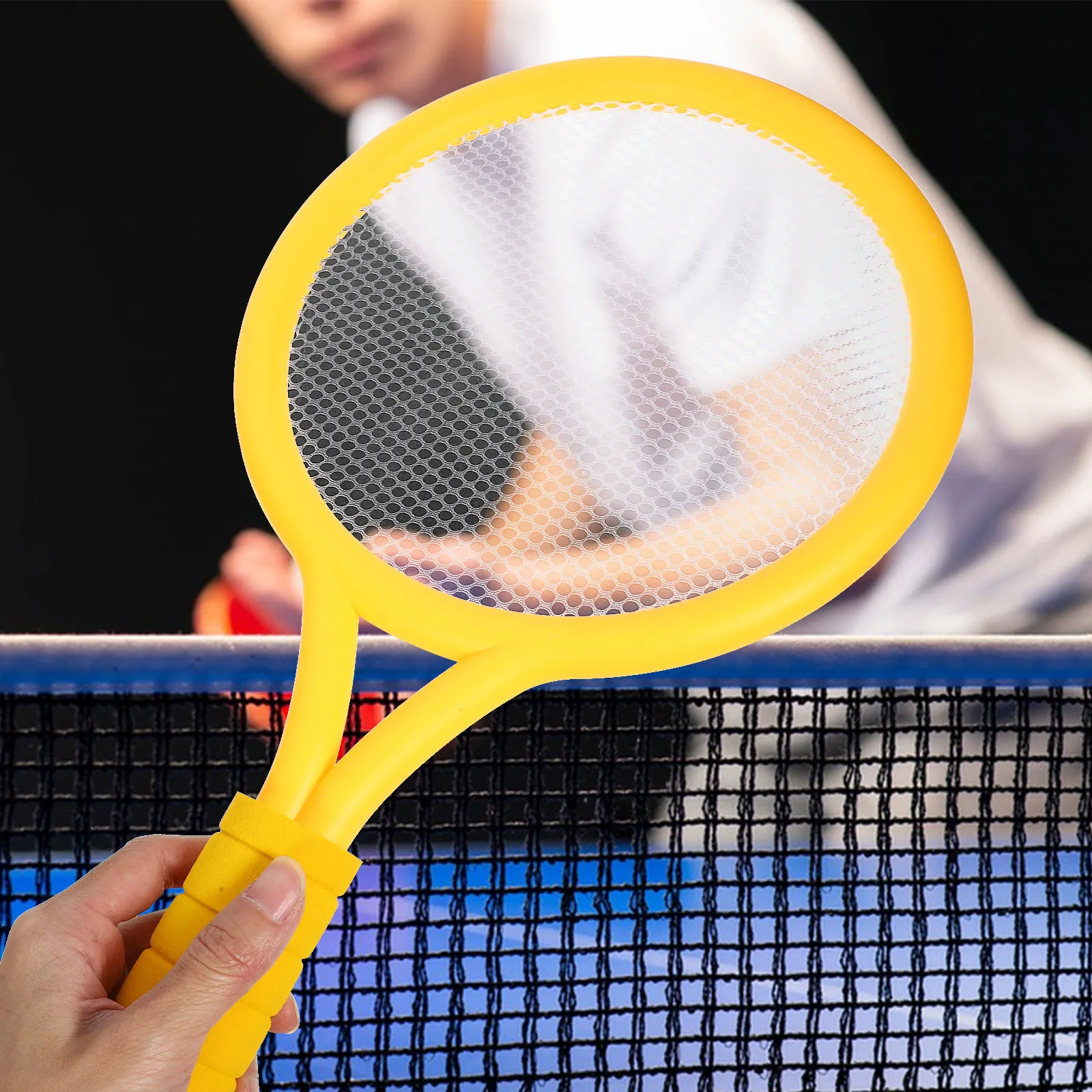 

1 пара детских теннисных ракеток, пластиковые, легкие, портативные, с овальной поверхностью, в комплекте с мячом, набор для занятий спортом на открытом воздухе