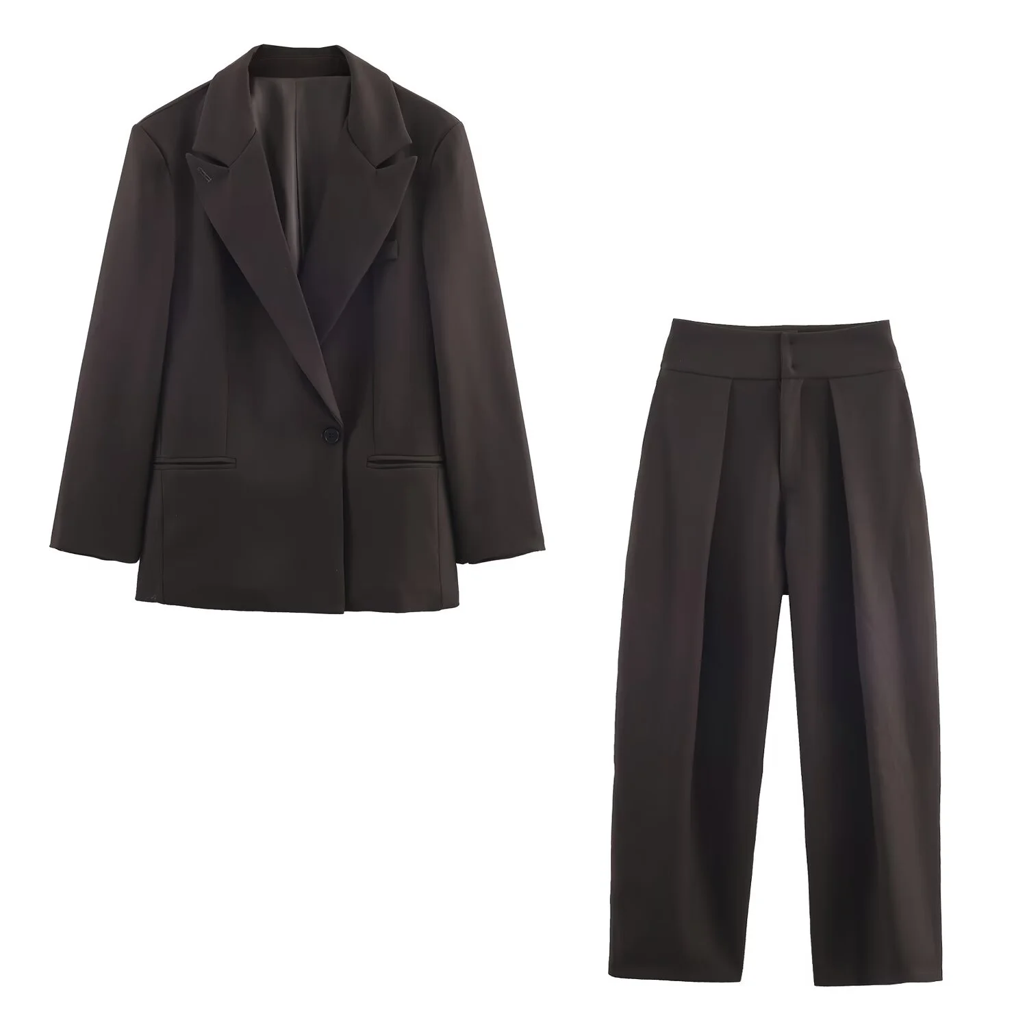 

2025 Winter New Women's Casual Fashion Commuting Loose Double-Layer Blazer + Pleated Balloon Style Pants