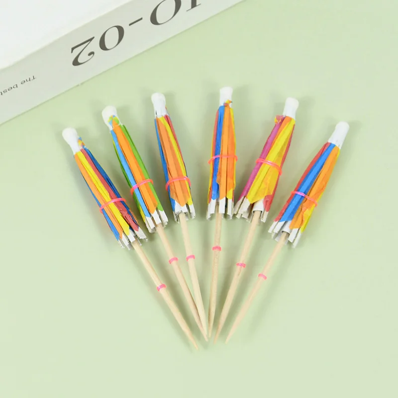 20/30/50pcs Cocktail Drink Picks Sticks Hawaiian Beach Drinking Decoration Umbrella Peacock Cake Topper Fruit Bamboo Toothpick