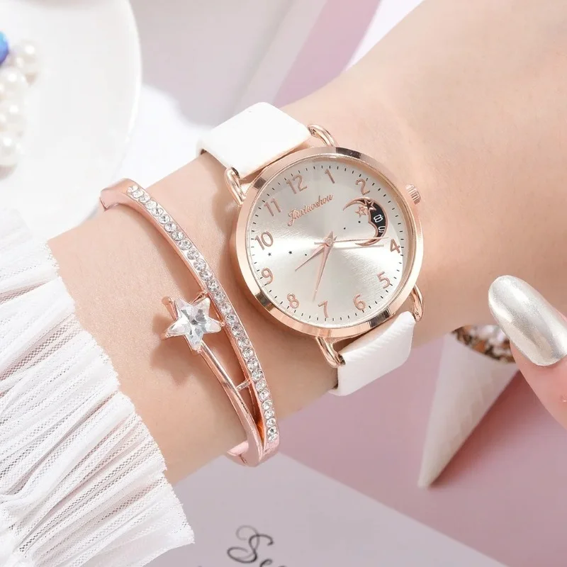 Women Fashion White Watch Quartz Leather Ladies Wristwatches 2024 New Brand Simple Number Dial Woman Clock