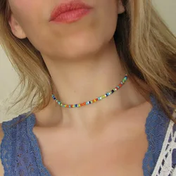 New Fashion Bohemian Short Neck Chain Hand Beaded Colorful Rice Bead Necklace N1386