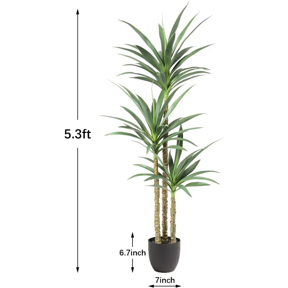Tanaman Agave Palsu 5.3 Kaki dengan 3 Kepala dalam Pot Plastik Pohon Buatan untuk Dekorasi Rumah Dalam Ruangan atau Luar Ruangan Dekorasi Kantor