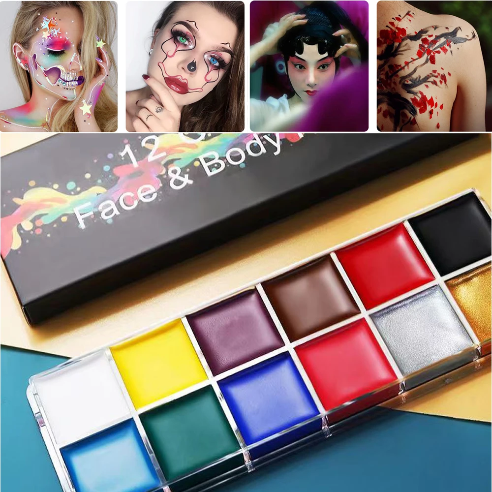 12 colori pittura a olio viso corpo vernice ad alta pigmentazione per la festa di bellezza Halloween sicuro Flash tatuaggio pittura arte cosmetici