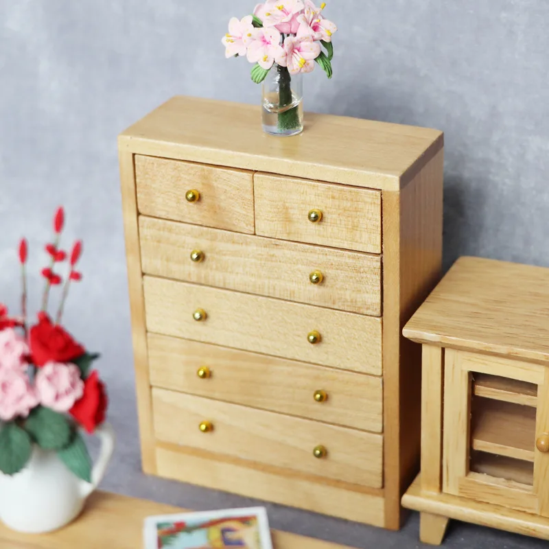 1/12 Scale Mini Original Unpainted Wood Chest of Drawers Storage Box Model for 6''Body Figures DIY1