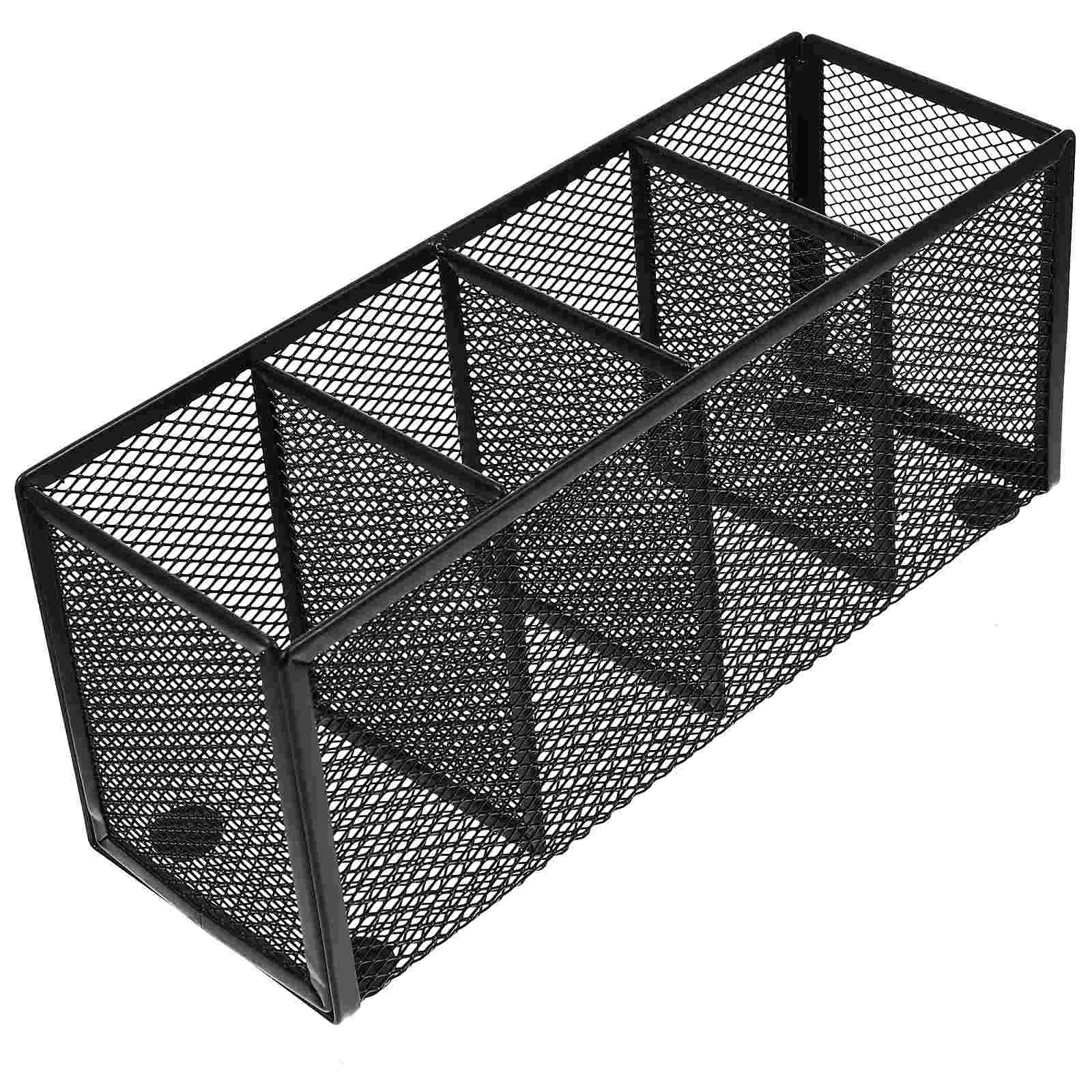 Wrought Iron Four Grid Pen Holder Bathroom Organizer Office Trash Can Metal Wires Storage Skin Care Product Pencil