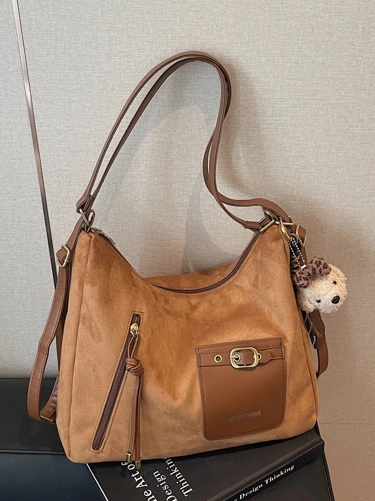 

Women's Multi-Functional Suede oulder Bag Large Capaci Tote Bag Commuter Crossbody Bag Soft PU Leather Korean Sle