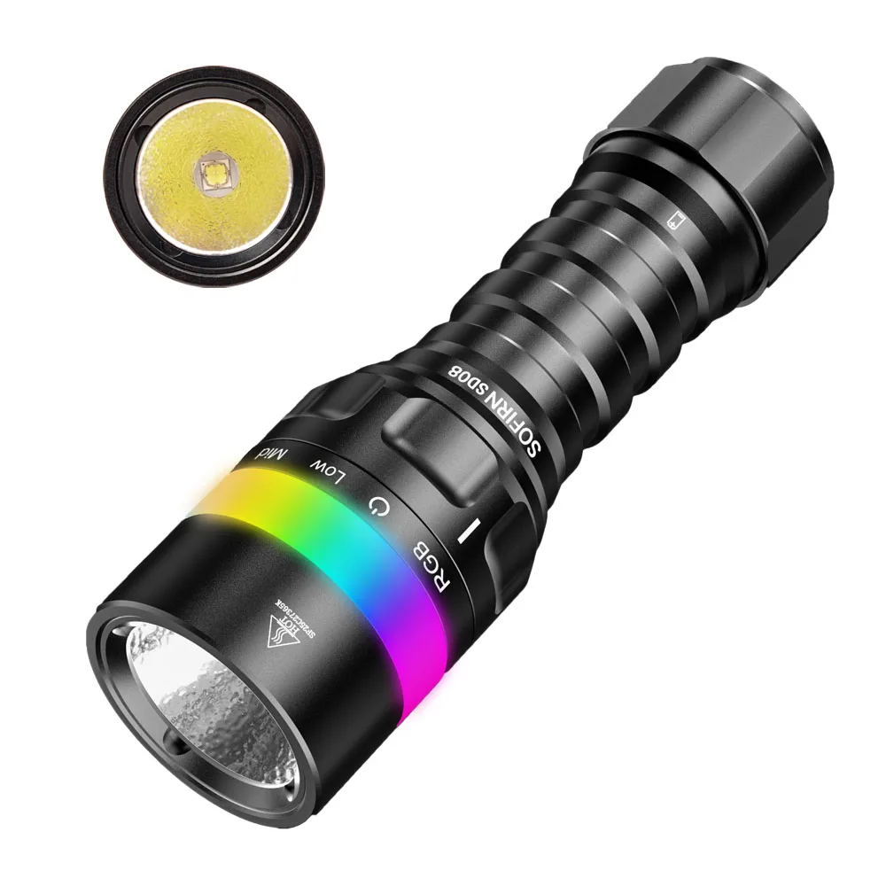 

Sofirn SD08 Scuba 3200lm Diving Flashlight SST70 LED 21700 Rechargeable Torch With 360° RGB light underwater positioning