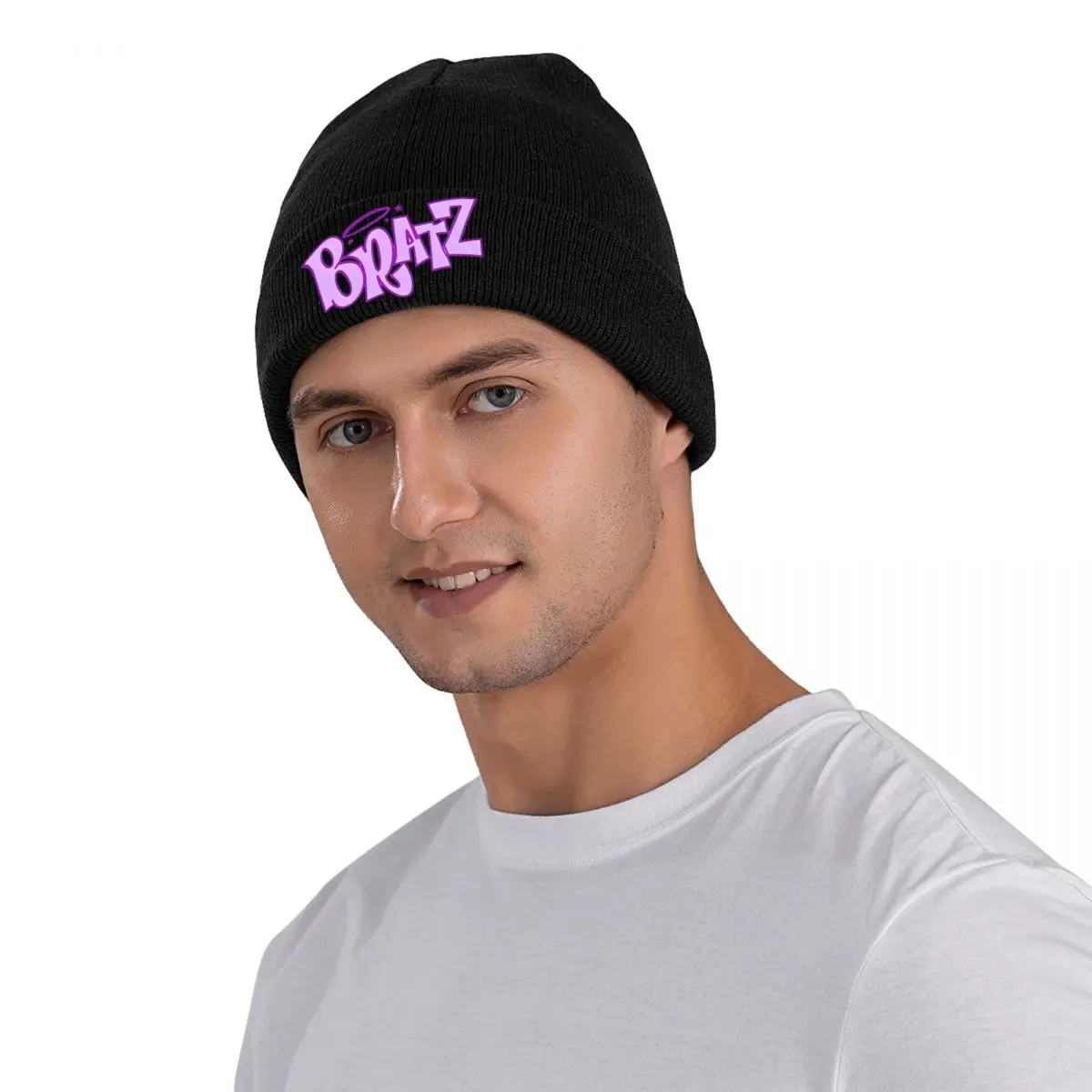 Purple Bratz Logo Knitted Caps for Women Men Skullies Beanies Autumn Winter Hat Y2k Aesthetic Baddie Warm Melon Cap