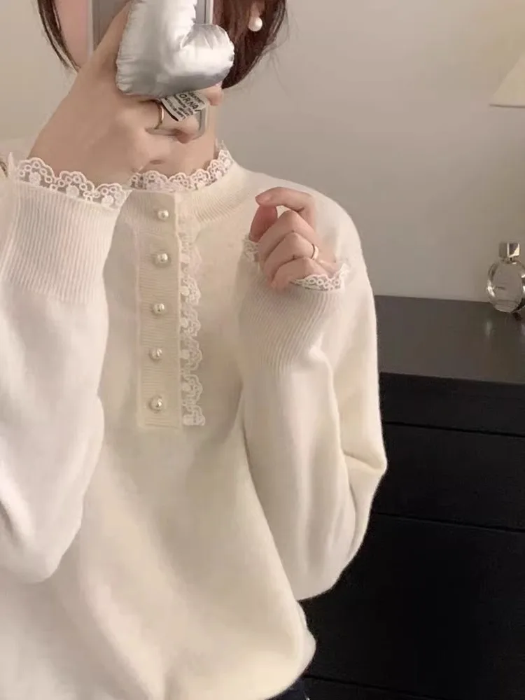 

Sweaters Jumpers Pullovers Womens For Women Merino Polka Dot Slim-Fit Restaurant Dinner Date Feminine Pretty Cute Classic Retro