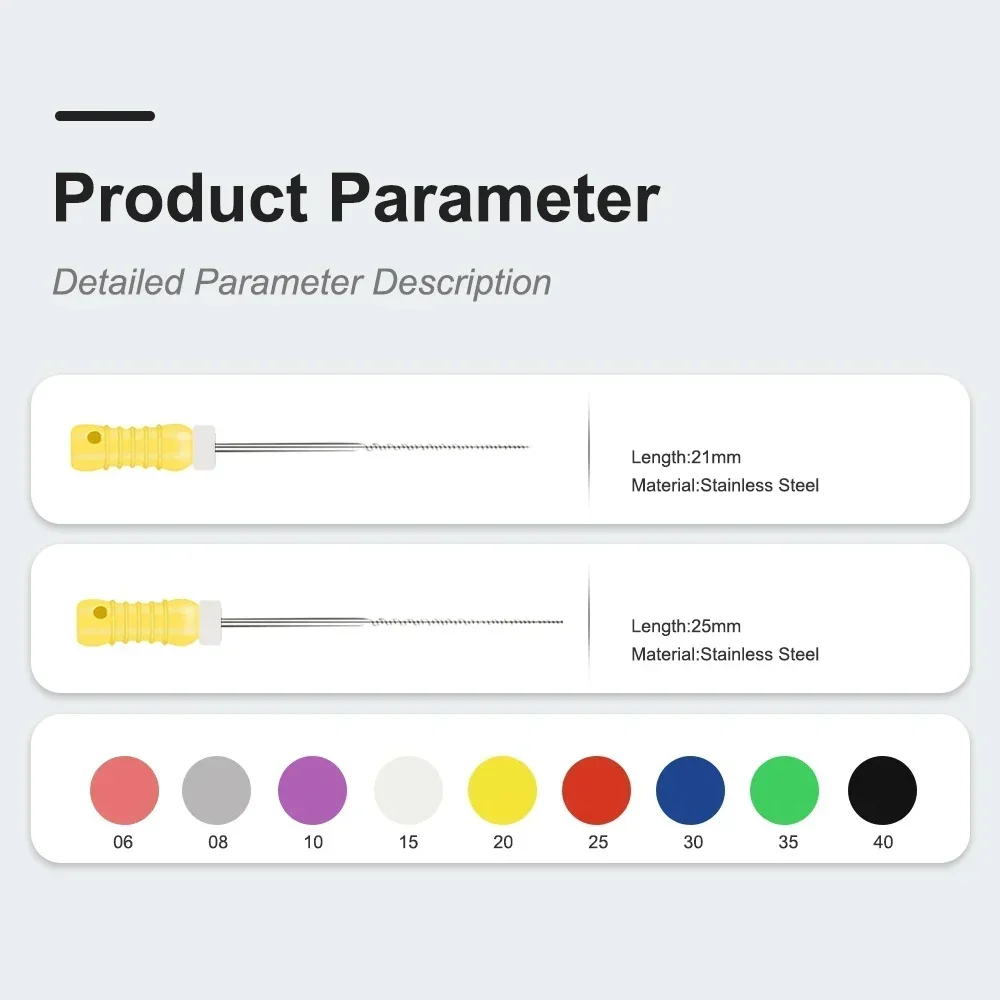 6 unidades/pacote dental mão uso k arquivos 21cm 25mm de aço inoxidável endodontic raiz canal arquivo dental ferramentas tratamento odontologia