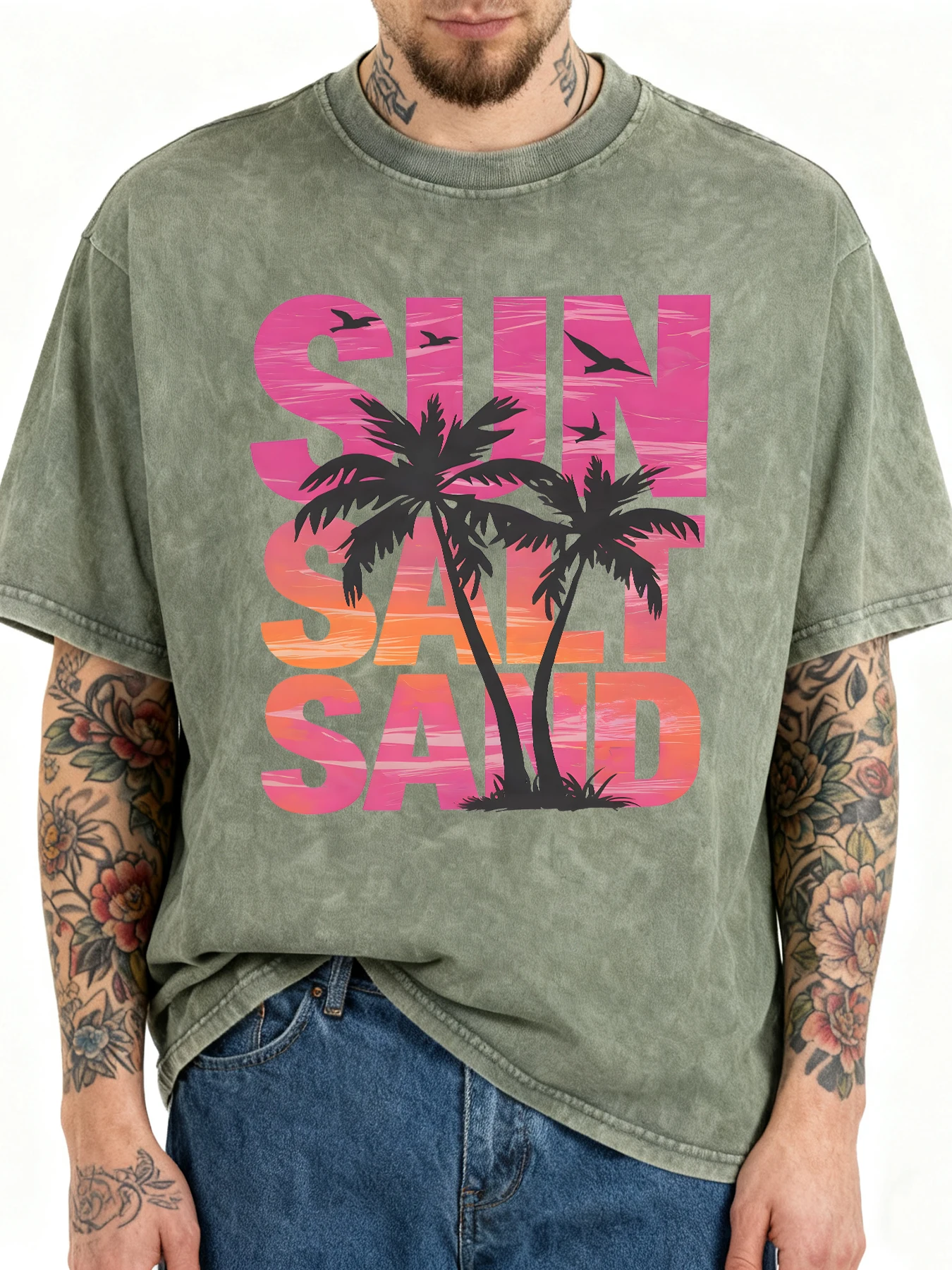 Sonne Salz Sand Muster Straße Sport Streetwear Mann Lose Weiche Gewaschen T Shirt Sommer Casual Kurzarm Baumwolle All-Match t-Shirt