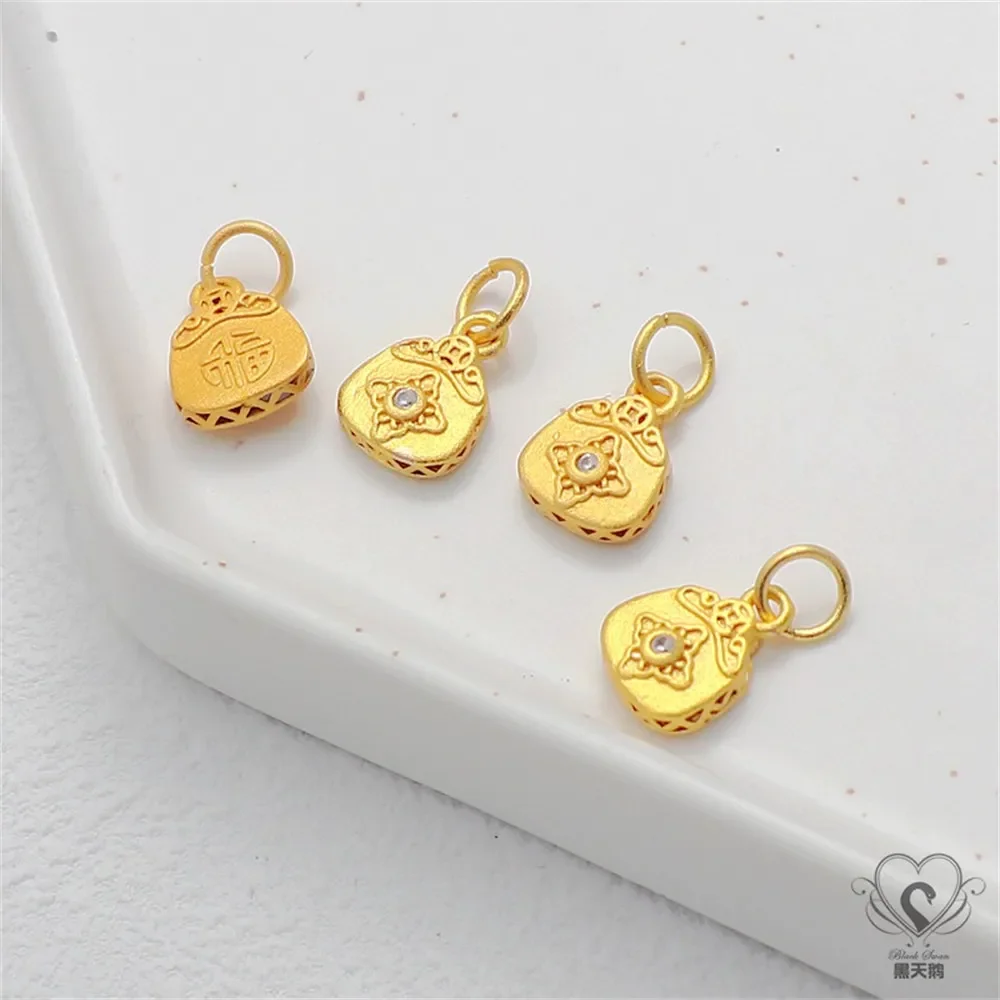 

18-каратное матовое золото, инкрустированный цирконом, полая ручная брендовая сумка на удачу, счастливая сумка, браслет ручной работы, ювелирные изделия ручной работы, очаровательные аксессуары