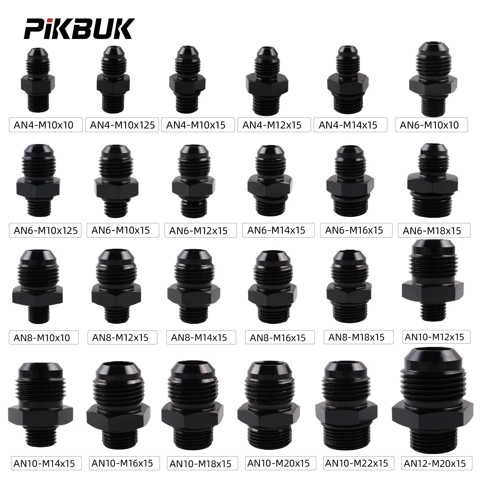 Image of PIKBUK Aluminium AN6 AN8 AN10 AN12 auf M10/12/14/16/18/20/22x1.5 Adapter Flare-Fitting Auto-Schlauchanschluss Stecker Ölkühler-Anschluss