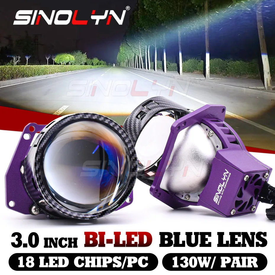 Sinolyn 3 Inch 19000LM Blue Bi LED Lenses Car Lights Angel Eyes Car Headlights Projector For Hella 3R LED Lights Car Accessories