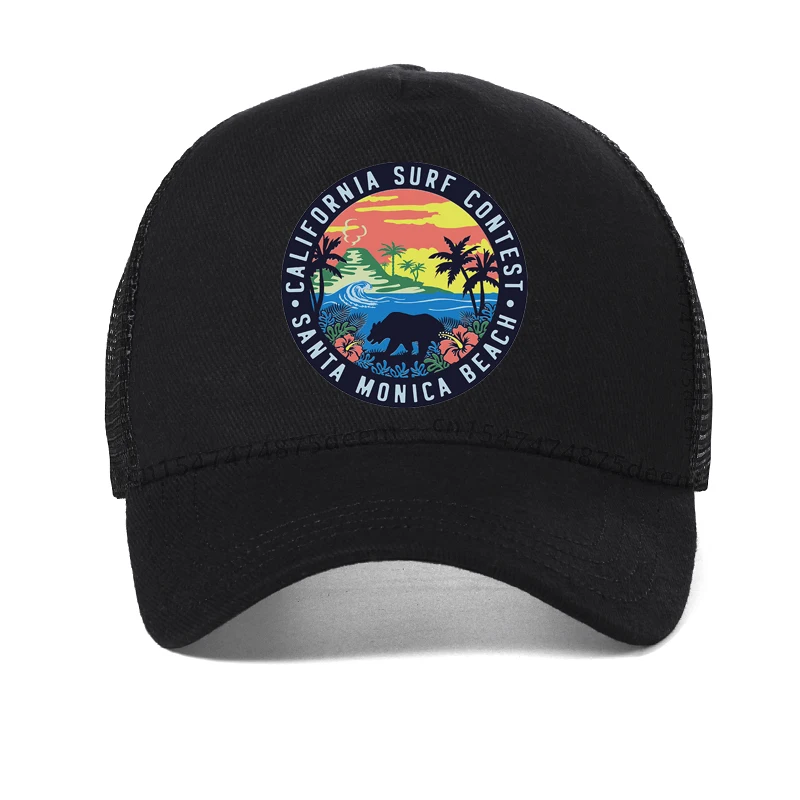 summer california surf contest baseball cap outdoor Cartoon print santa monica beach Women hat Mesh breathable Snapback hats