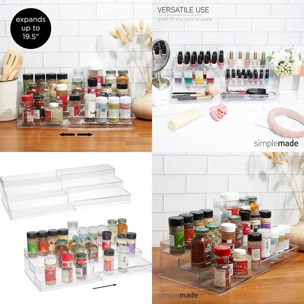 

3-уровневый прозрачный расширяемый органайзер для специй, универсальное хранилище для кухни, ванной комнаты, спальни и офиса, набор из 2 шт.