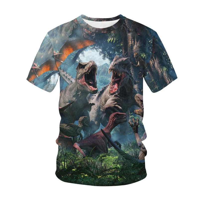 Dinossauro do parque jurássico unissex camiseta estampada em 3D, roupas infantis, camiseta casual, tops para meninos e meninas, moda verão