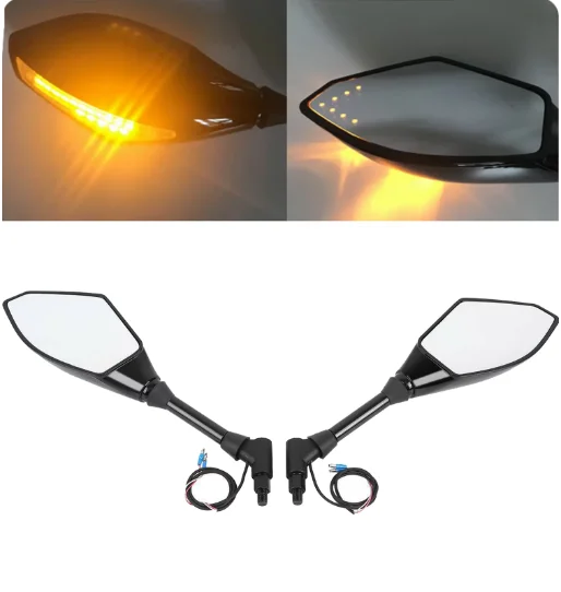 

10mm universal Glossy Black Motorcycle Rearview Side Mirrors with Turn Signal Light For Suzuki gsxr600 YAMAHA BMW Street Scooter