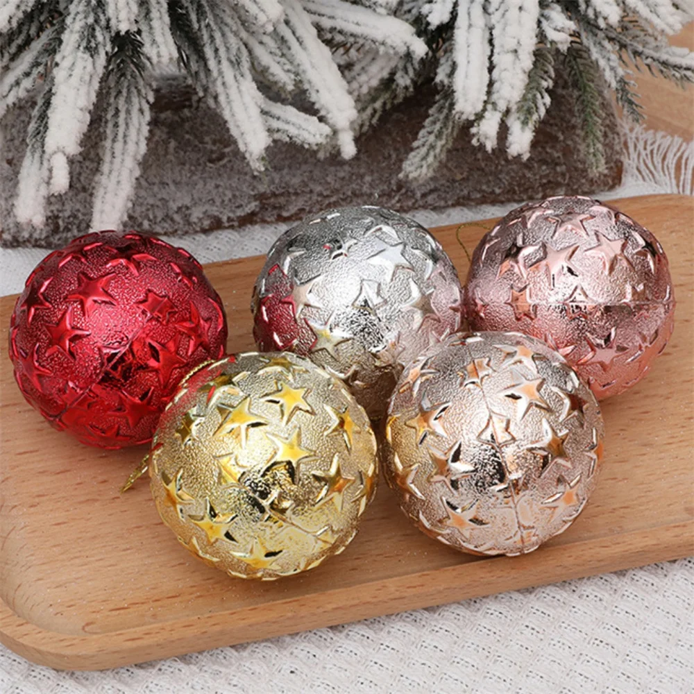 6PCS Star Embossed Christmas Ball Christma Tree Pendant Happy New Year Gifts Ornament Navidad Christmas Party Home Decoration