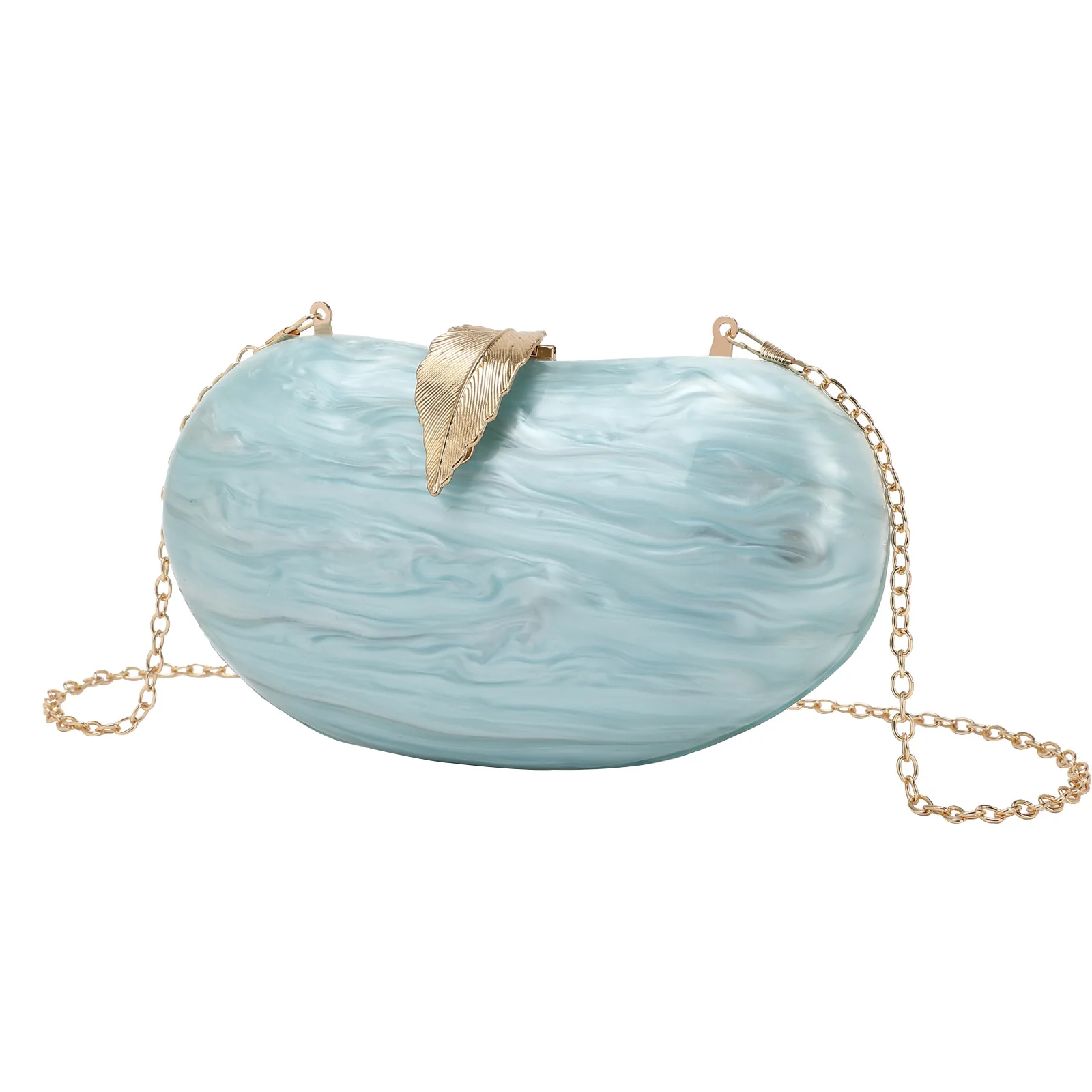 2025 new oval acrylic leaf lock dinner bag fashion wind chain shoulder clutch bag cross-border