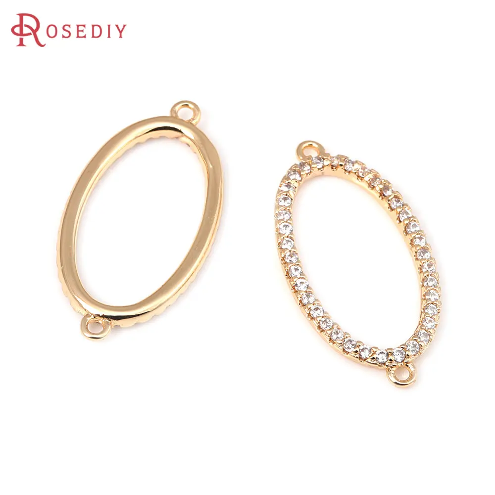 4 PZ 18 K Colore Oro Ottone e Zircone 2 Fori Ovale Connect Pendenti con Ciondoli di Alta Qualità Fai Da Te Creazione di Gioielli Collana Accessori