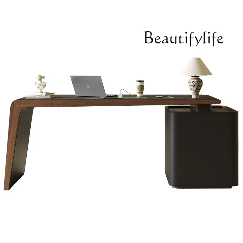 

Retro style saddle leather desk Italian minimalist living room one-letter writing workbench desk