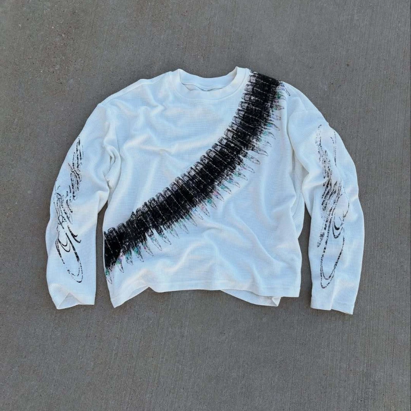 2025 جديد y2k رصاصة رسالة مطبوعة الأمريكية الرجعية كم طويل تي شيرت الشارع نمط عادية فضفاض الرجال والنساء #3