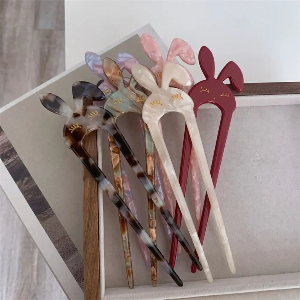 Cute U-shaped Hairpin Gift Acetate Cartoon Hair Fork Handmade Rabbit Hair Sticks